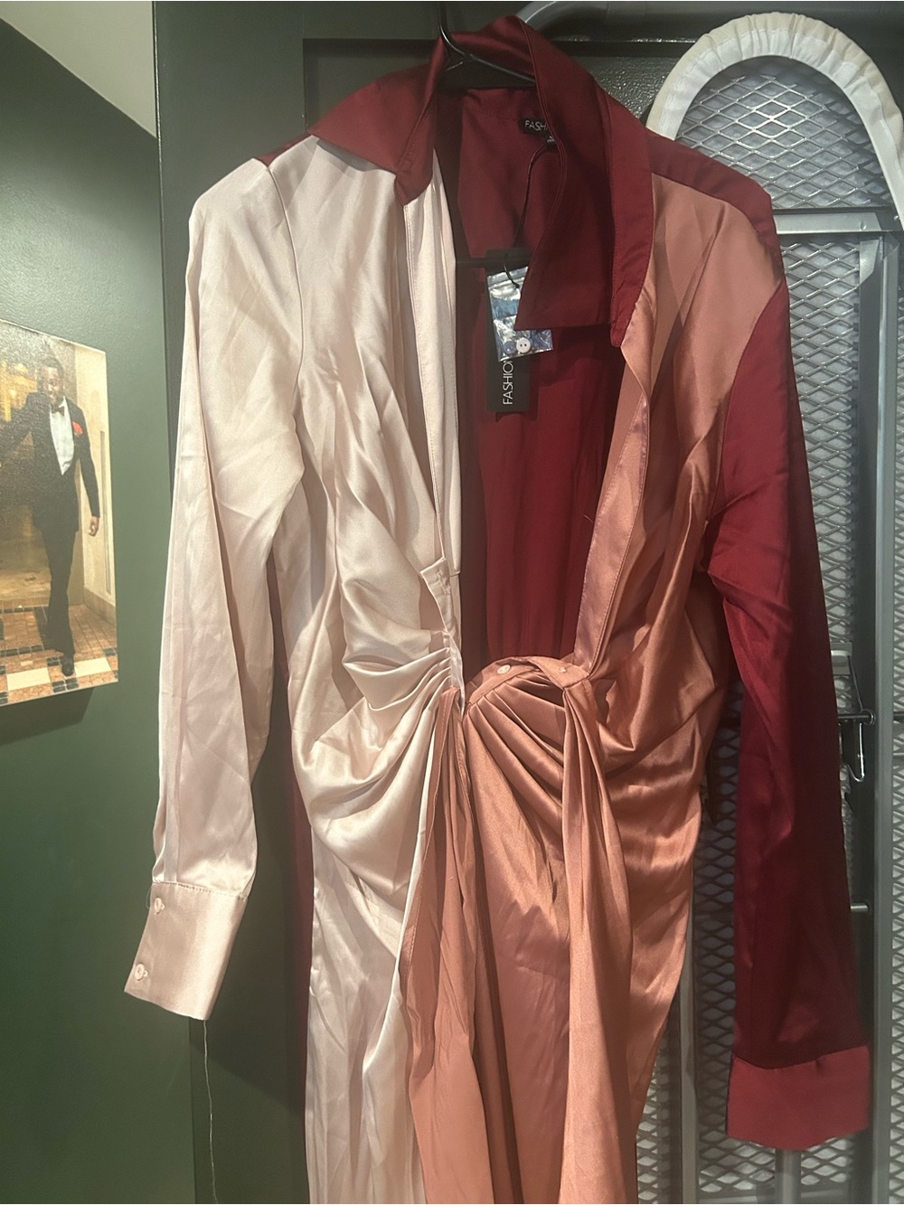 Fashion Forward Women’s Satin Colorblock Twist-Front Top - Pink/Blush/Rust
